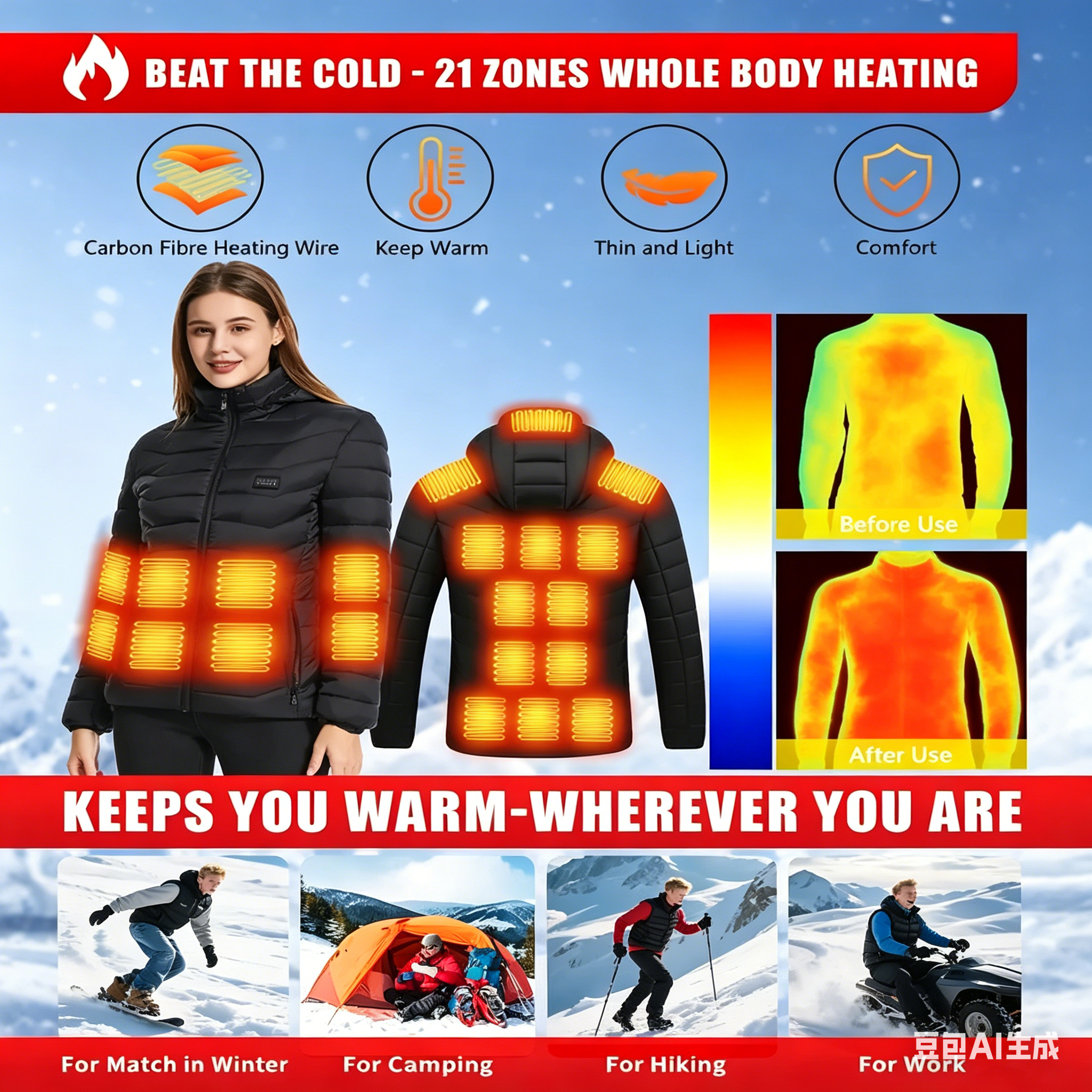 23 Areas Heating Jacket, Polye - огляд і ціна Outdoor Sport Coat